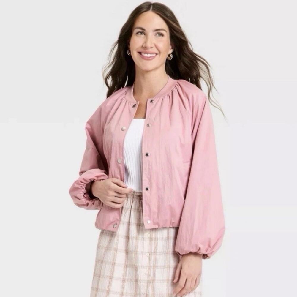 A New Day Pink Women's Large Snap Front Balloon Sleeve Jacket NWT